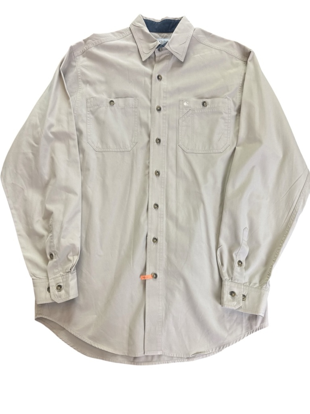 Carhartt Work Shirt Tan Long Sleeve ButtonDown Beige Mens Large Tall 100% Cotton